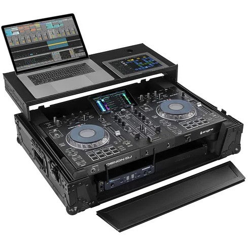 Odyssey FZGSPRIME2BL flightcase voor Denon Prime 2 met laptopplateau Black Label
