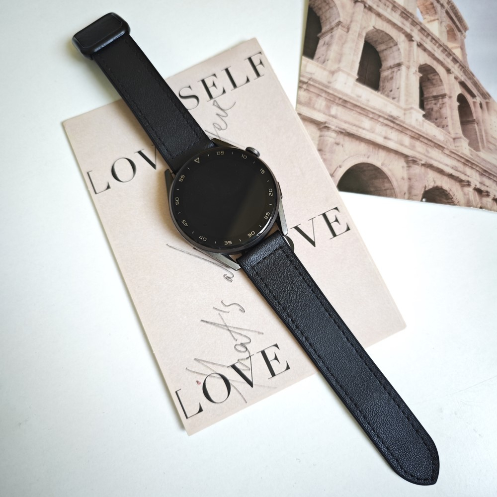 Samsung Galaxy Watch Active 2 (40mm) Silikon Armband mit Kunstlederschicht   Magnet-Verschluss - Schwarz
