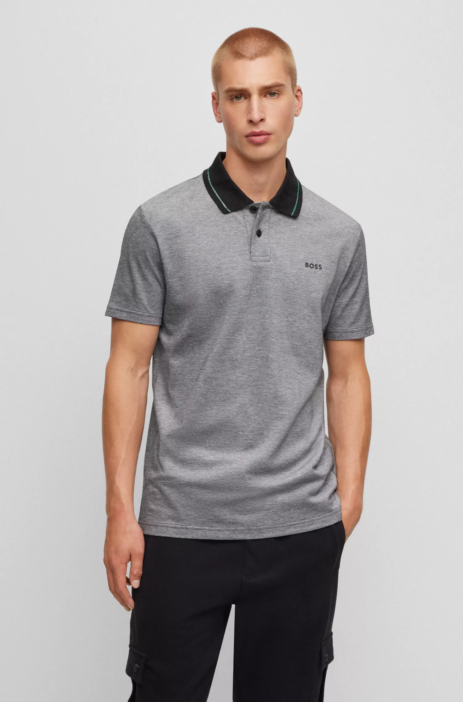 Camisa polo BOSS com estampa do logo laranja em piqué de algodão Oxford.