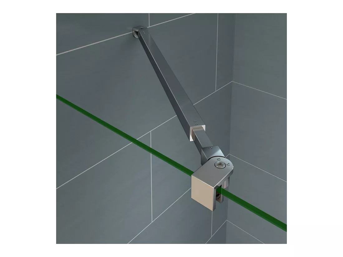 Paroi de douche fixe à l'italienne 90x200cm - 10mm verre trempé anticalcaire - Avec barre de fixation 73-120cm en carré