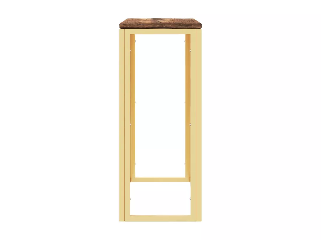 Table console doré acier inoxydable et bois massif récupération