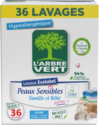 L’Arbre Vert Lessive Poudre Écologique Peaux Sensible 36 Lavages 1,8kg