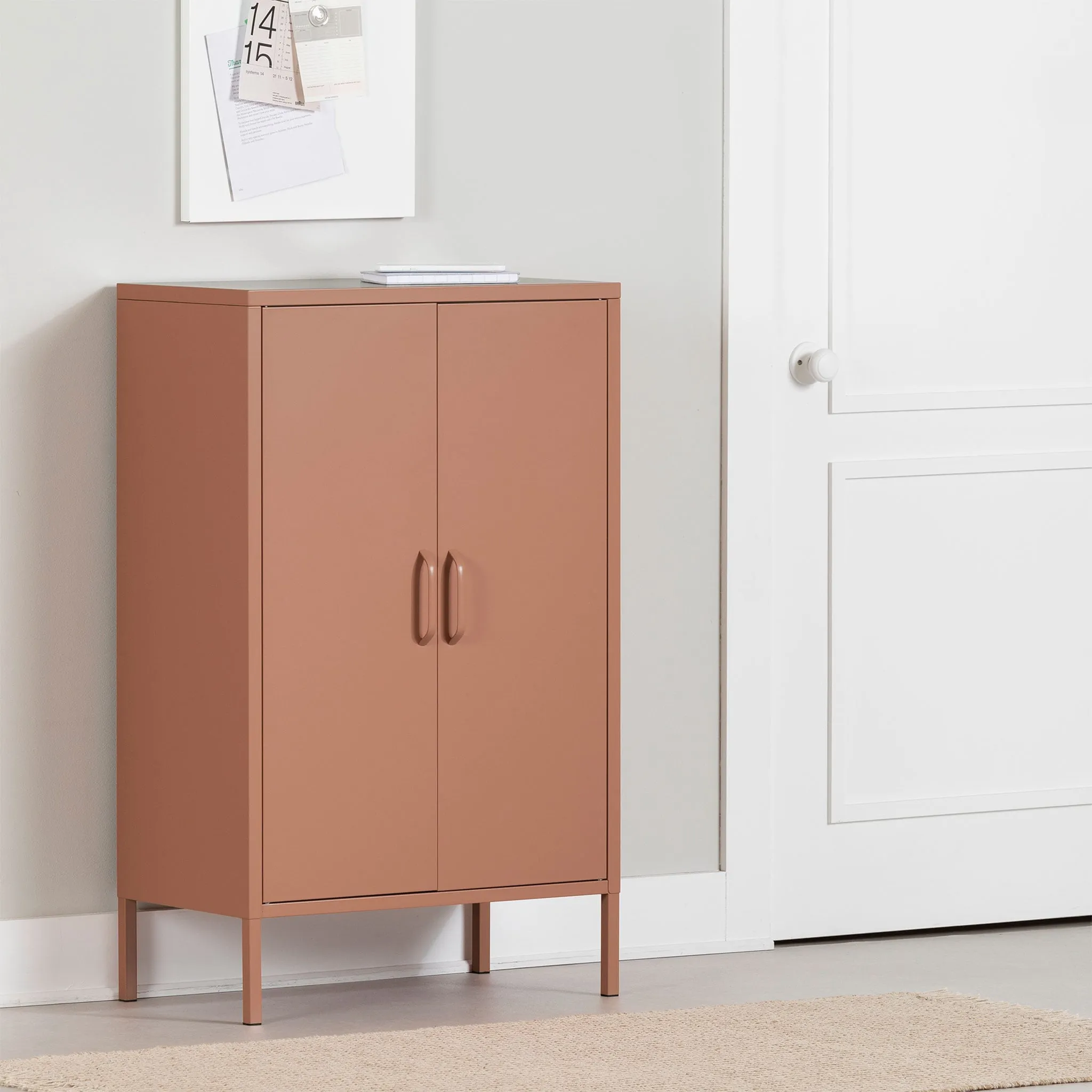 South Shore Meuble de rangement avec 2 portes en métal - Crea Terra Cotta