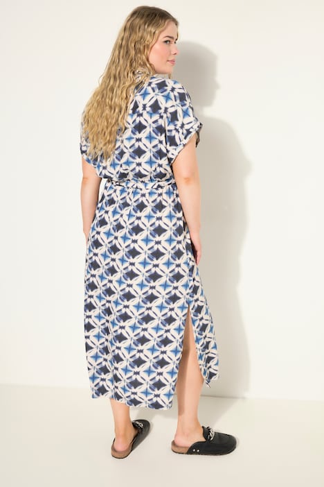 Maxikleid, oversized, Batik-Print, Hemdkragen, Halbarm