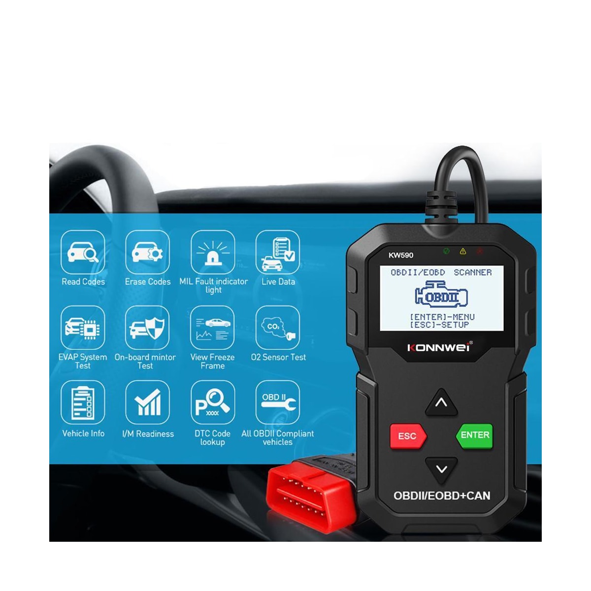 KONNWEI KW590 OBD2 Feilkodeleser/Diagnostikkverktøy for bil