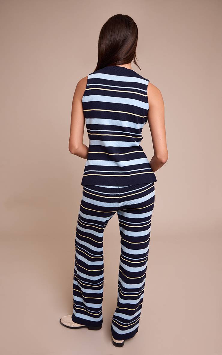 Bleu Marine Pantalon Rayé En Viscose Compacte