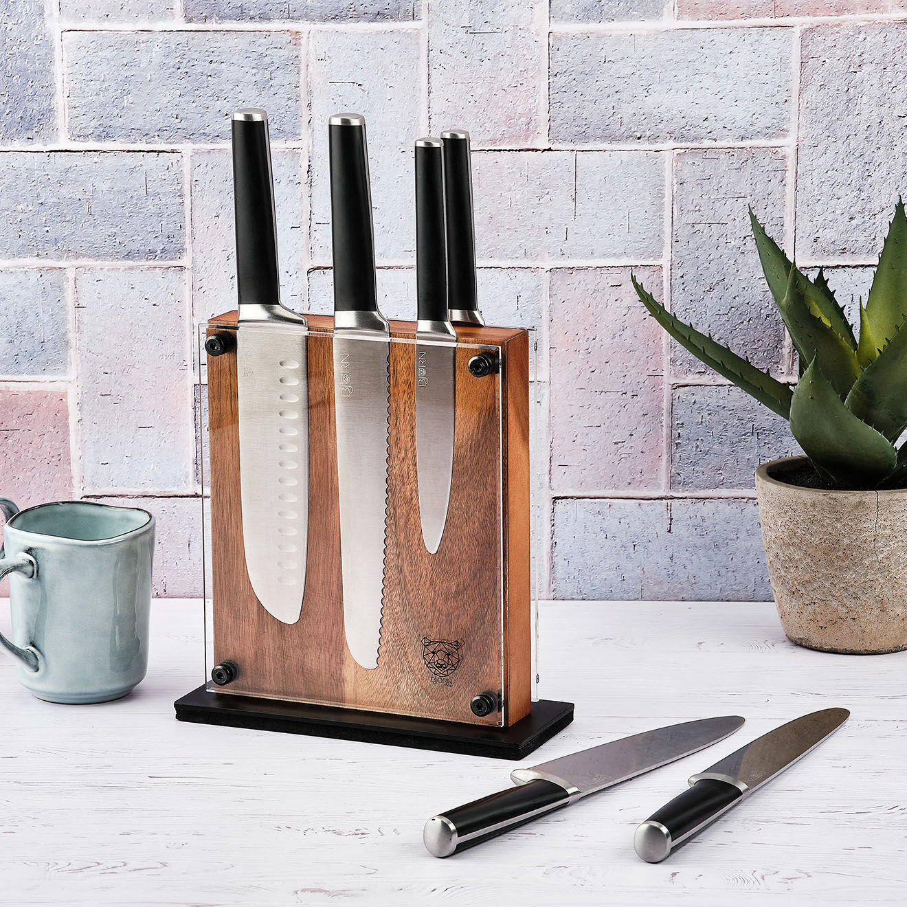 Bjorn Bloc avec couteaux de cuisine Jona Rauma inox mat- 7 pièces