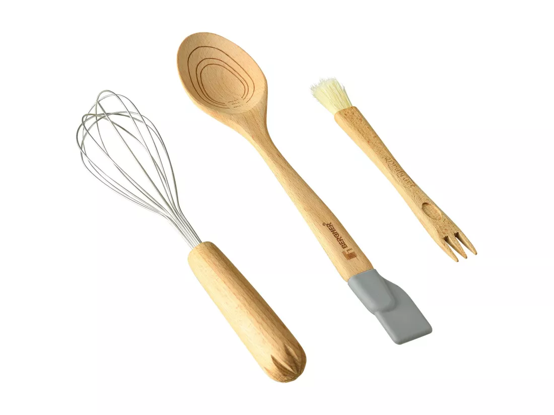 Lot de 3 ustensiles de cuisine multifonctions GENIUS 2 en 1 en acier inoxydable et silicone Bergner.