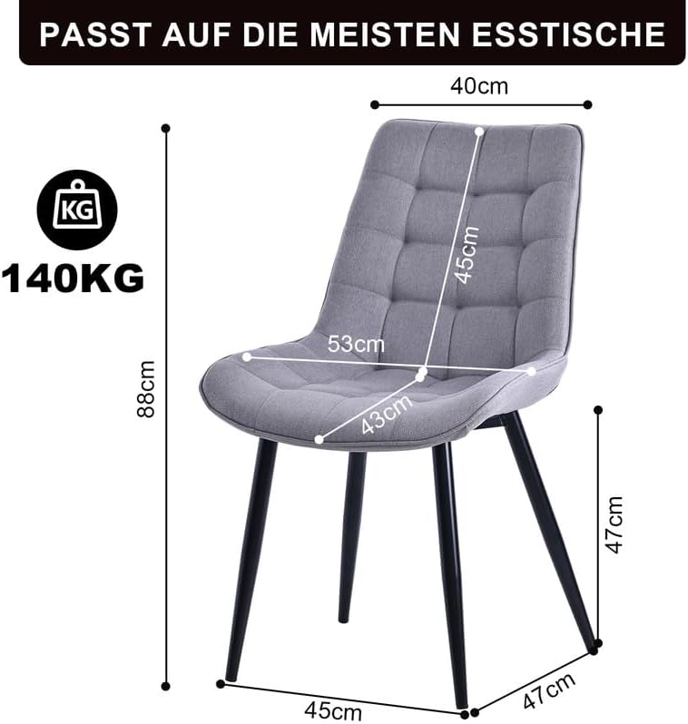 Esszimmerstühle 2er Set – Moderne ergonomische Stühle im skandinavischen Design – Bequeme Polstersitze 53x43 cm für Esszimmer, Wohnzimmer oder Büro