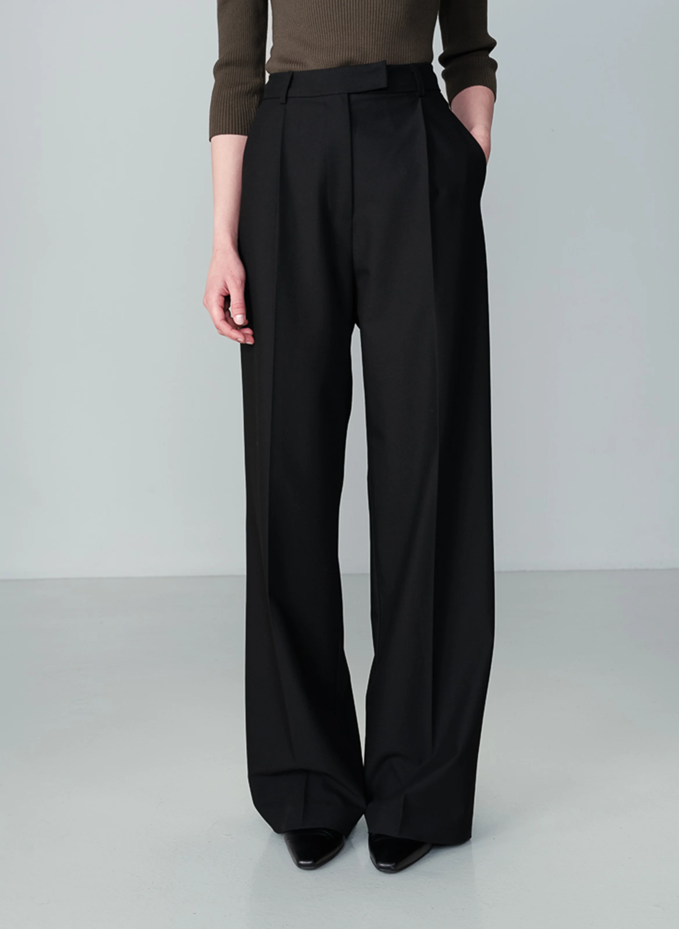 NOCTURNE - Pantalon large rayé à plis | Noir