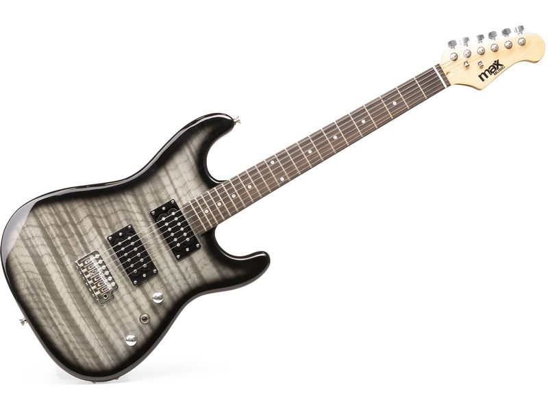 MAX E-Gitarre GigKit Quilted Style Schwarz E-Gitarre mit Zubehör