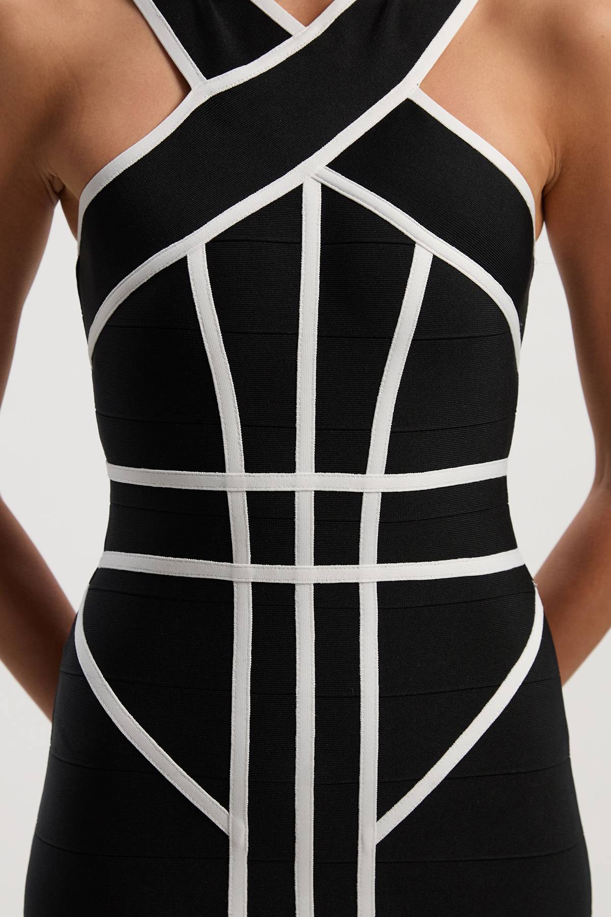 KarenMillen Robe Croisée Devant En Maille Bandage Avec Détails Contrastés