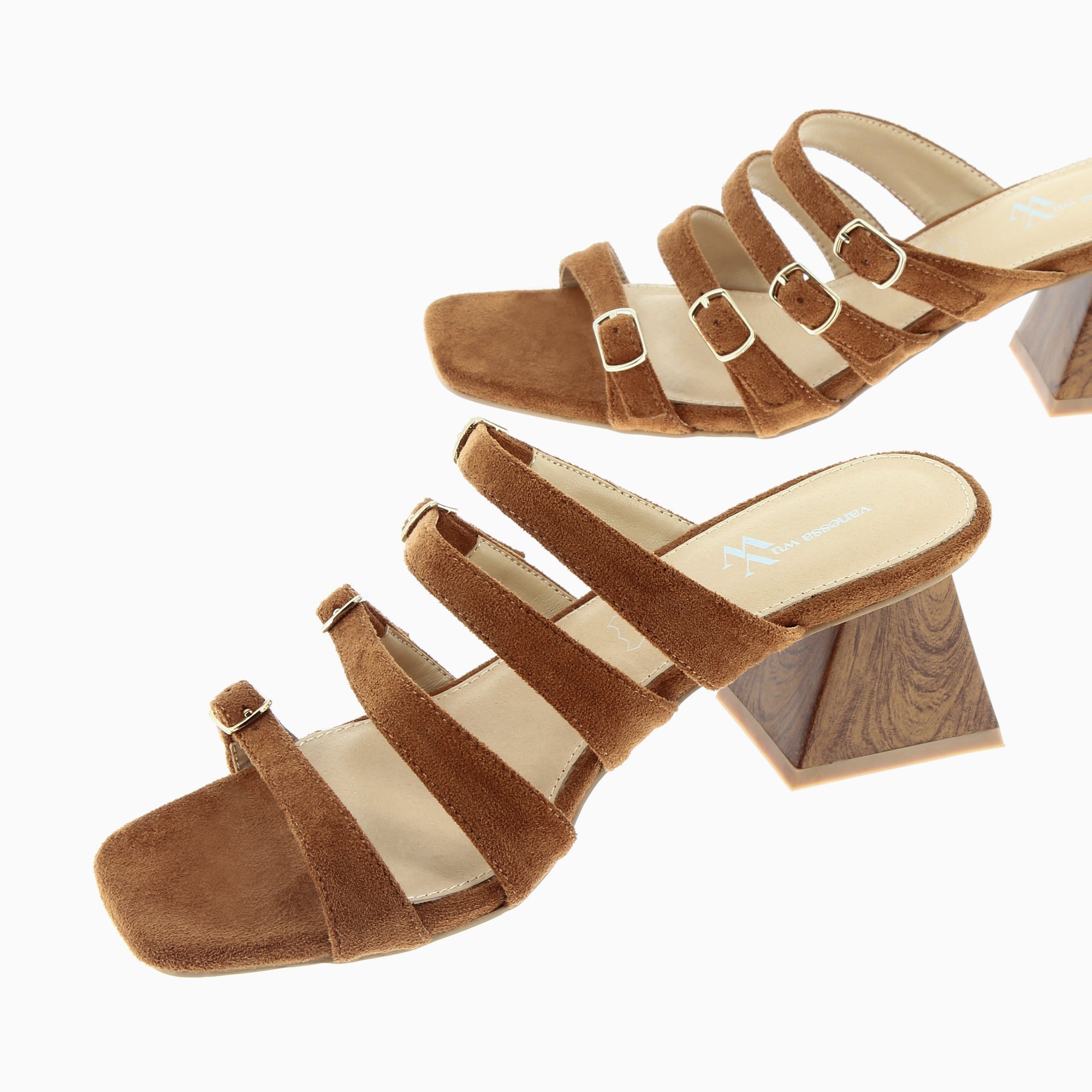 Sandales à talon, Compensées-Mules Vera multibrides café à talon pyramide