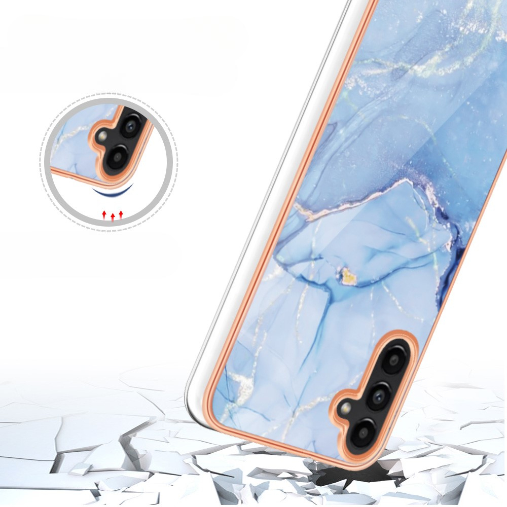 Samsung Galaxy A56 Gummi Case Hülle Galvanisierter Rahmen Marble Marmor Design - Blau / Roségold