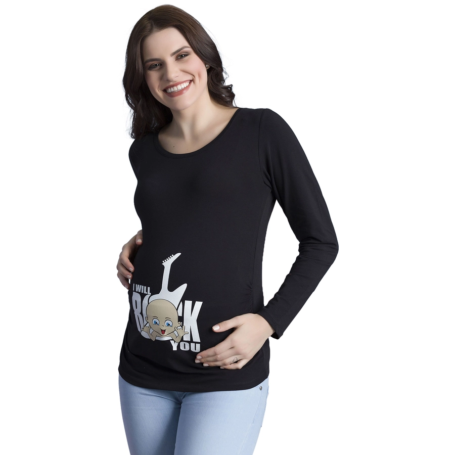 M.M.C. Umstandslangarmshirt I Will Rock You mit Motiv Schwarz