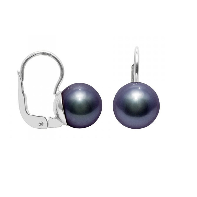Boucles d'Oreilles Perles de Culture Noires et Argent 925