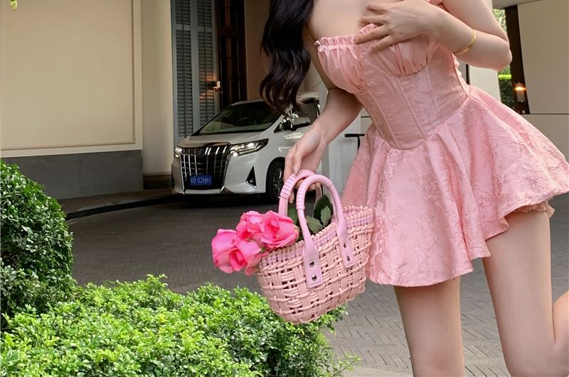 Windflower - Set: Strapless Jacquard Mini A-lijn Corsetjurk + Shorts
