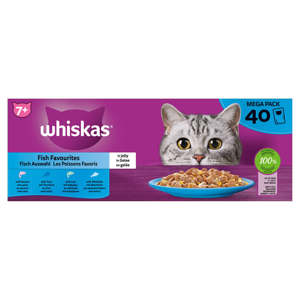 Whiskas Fish Favourites 7  Mega Pack - Kattenvoer - 40x85 gram - 85 Gram - tonijn, zalm