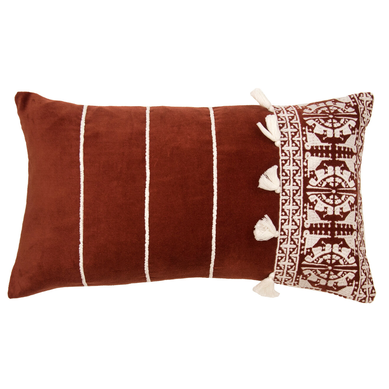 Febronie Housse de coussin néo berbère velours brodée brique - 50x30 cm
