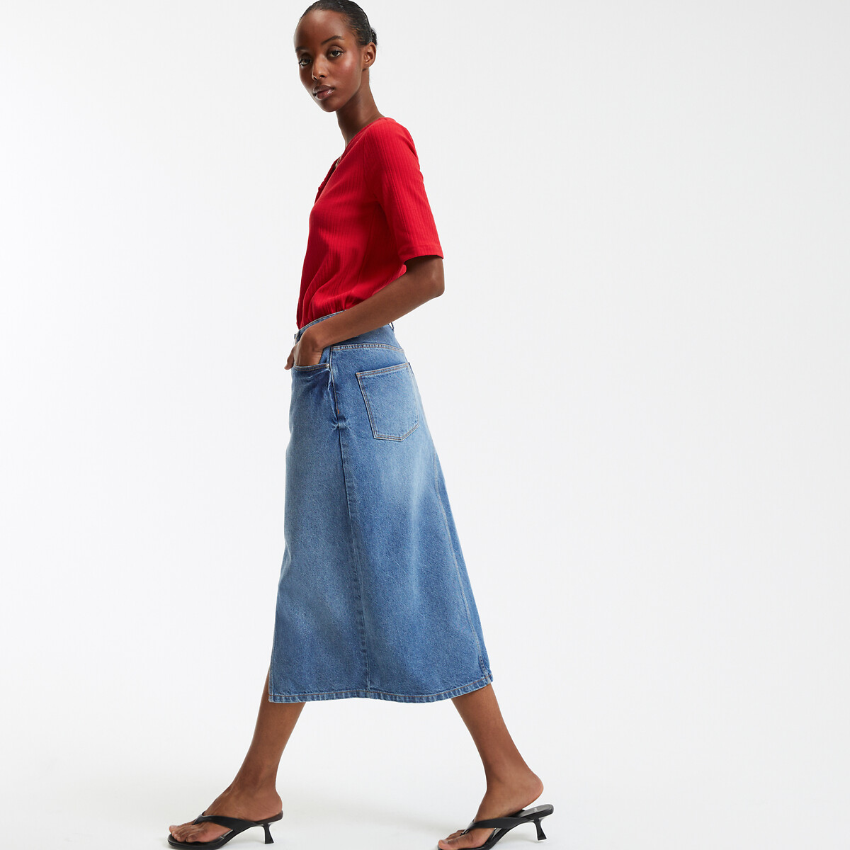 COLEÇÕES LA REDOUTE<br>Calça jeans midi com corte reto