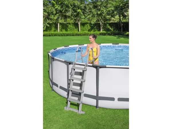 Bestway 5612X, 15232 l, Innrammet basseng, Barn og voksne, Stige, Grå, Hvit, 54 kg, Diameter 427 cm, Høyde 122 cm