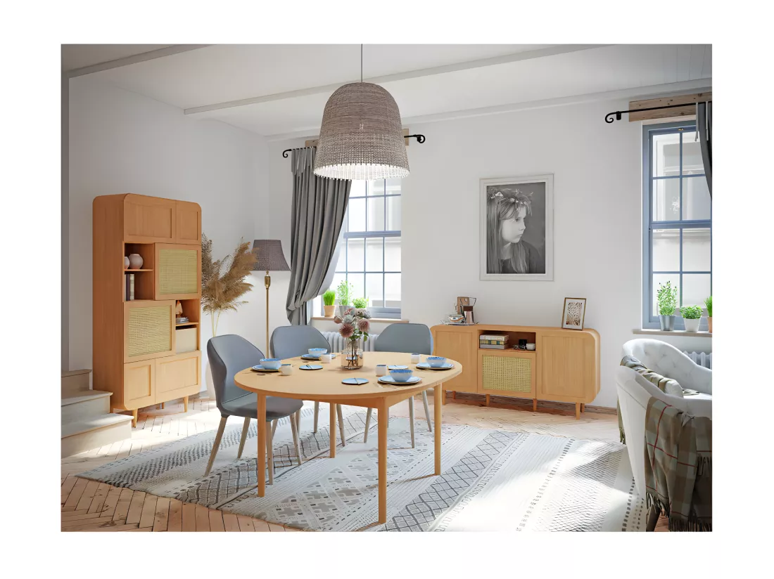 Table extensible L. 130/165 cm décor chêne pieds en bois - VIVIAN