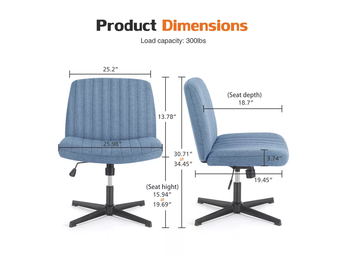 Chaise de bureau,Chaise à pieds croisés,Chaise de bureau pivotante sans bras,tissu,Bleu