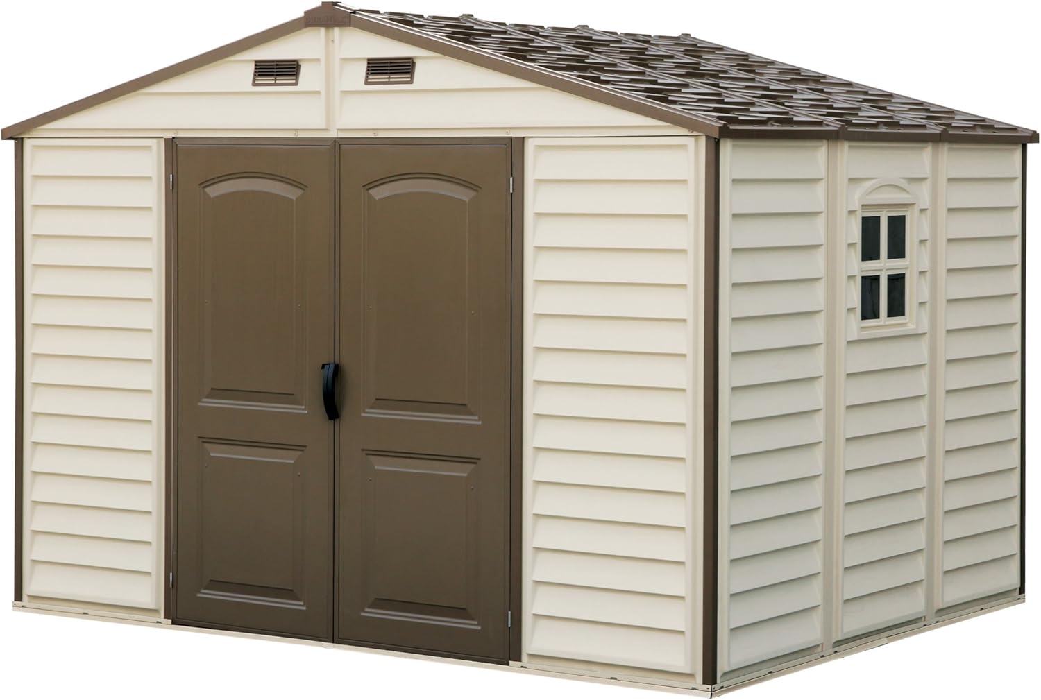 Woodside 10 x 8 Vinyl-Lagerschuppen mit Foundation und drei feste Fenster