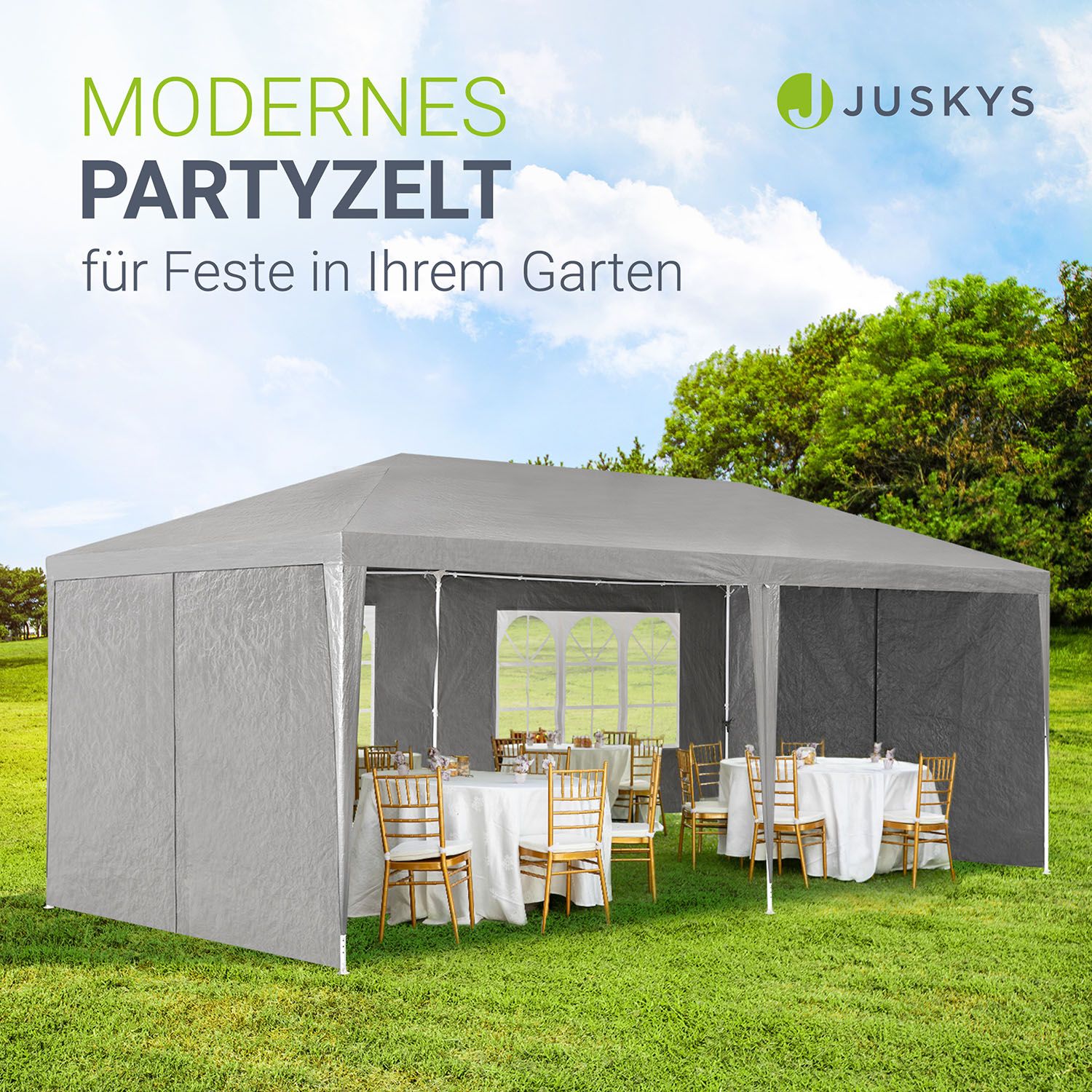Juskys Partyzelt Gartenzelt 3 x 6 m mit Stahlgerüst und Seitenwänden in dunkelgrau