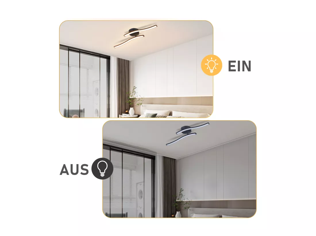 NETTLIFE Plafonnier salon LED plafonnier chambre moderne noir 12W 3000K intérieur blanc chaud