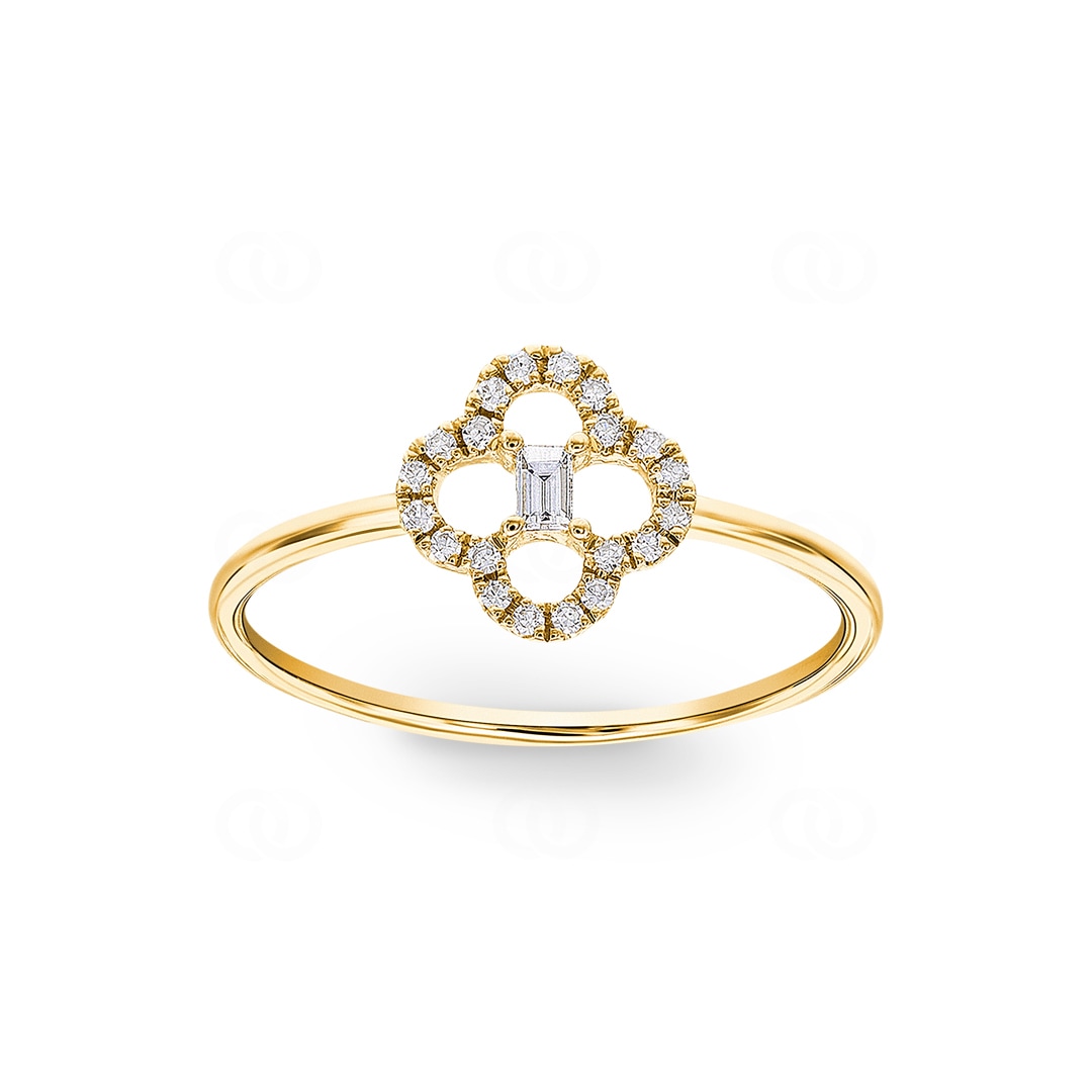 Ring 750/18 K Gelbgold Kleeblatt mit Diamanten 0.10 ct H/si