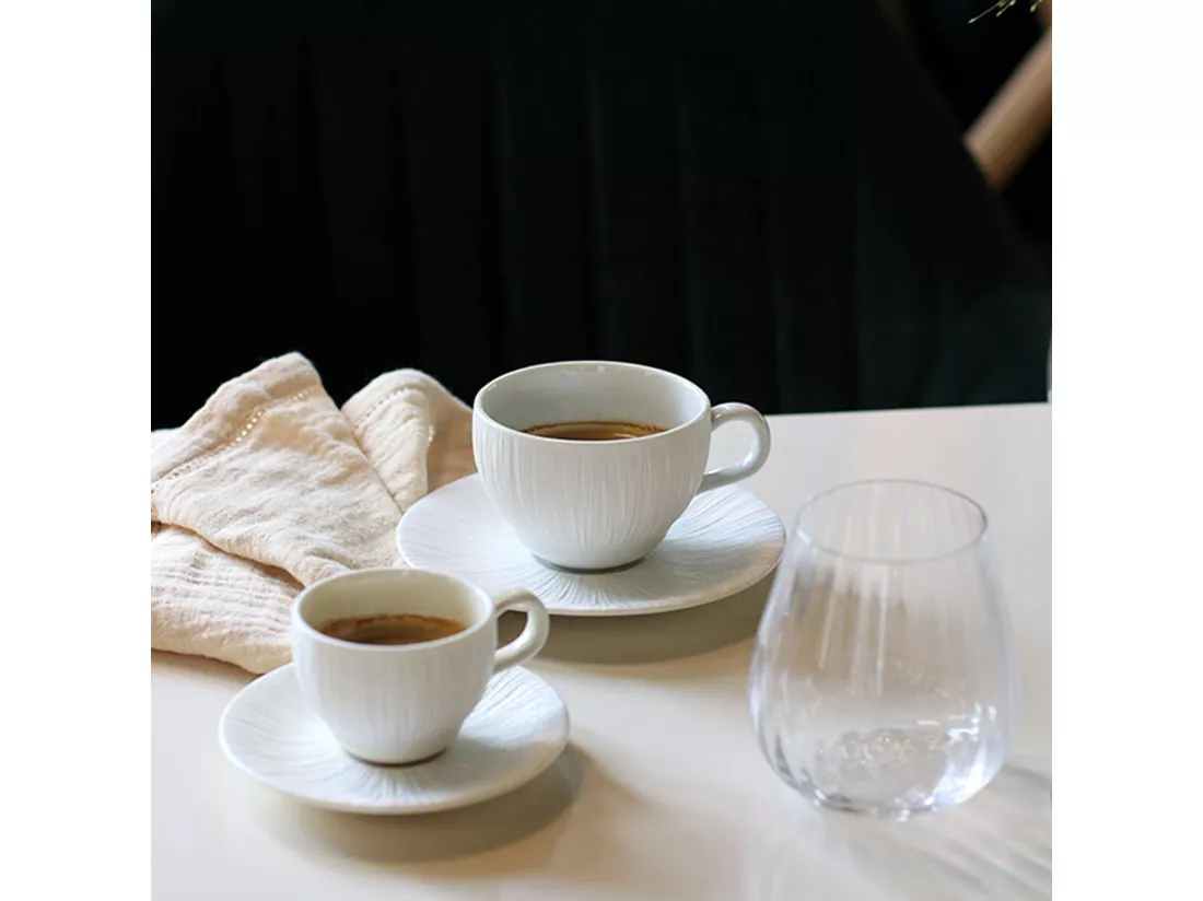 Ogo Living - Lot 6 Tasses 21cl Et Soucoupes 15cm Urus En Porcelaine Bleu Et Blanc