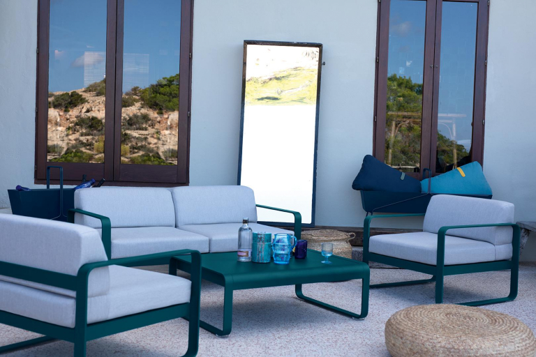 Fermob Bellevie 2-zits loungebank kussen flannelgrijs Ice Mint