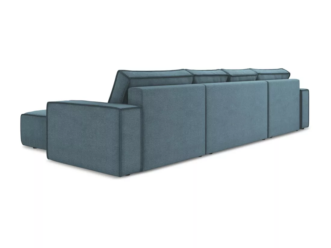 Canapé d'angle panoramique convertible en tissu texturé - bleu clair - KIMO