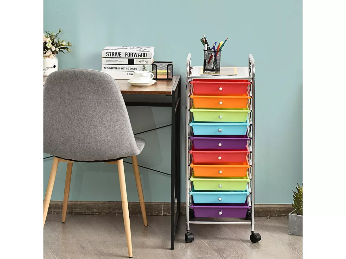 Tour de rangement plastique à tiroirs rangement pour bureau amovibles avec roulettes 32.5 x 37 x 86 cm
