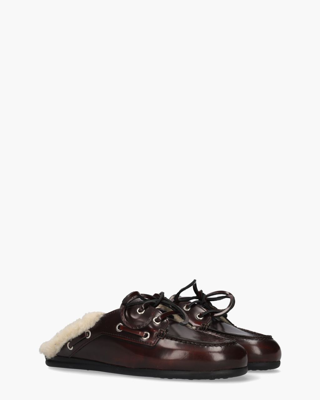 Posa Boat Loafer Mule Fur Bordeauxrood Damesslippers