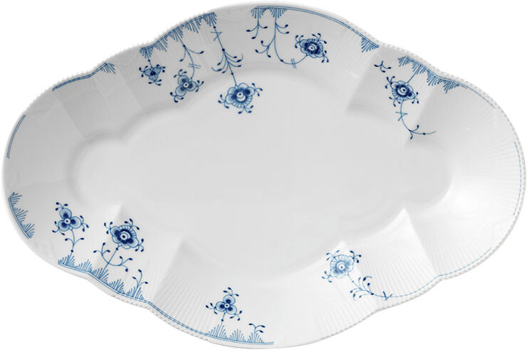 Royal Copenhagen Blå Elements 38 cm. fad Hvid, blå