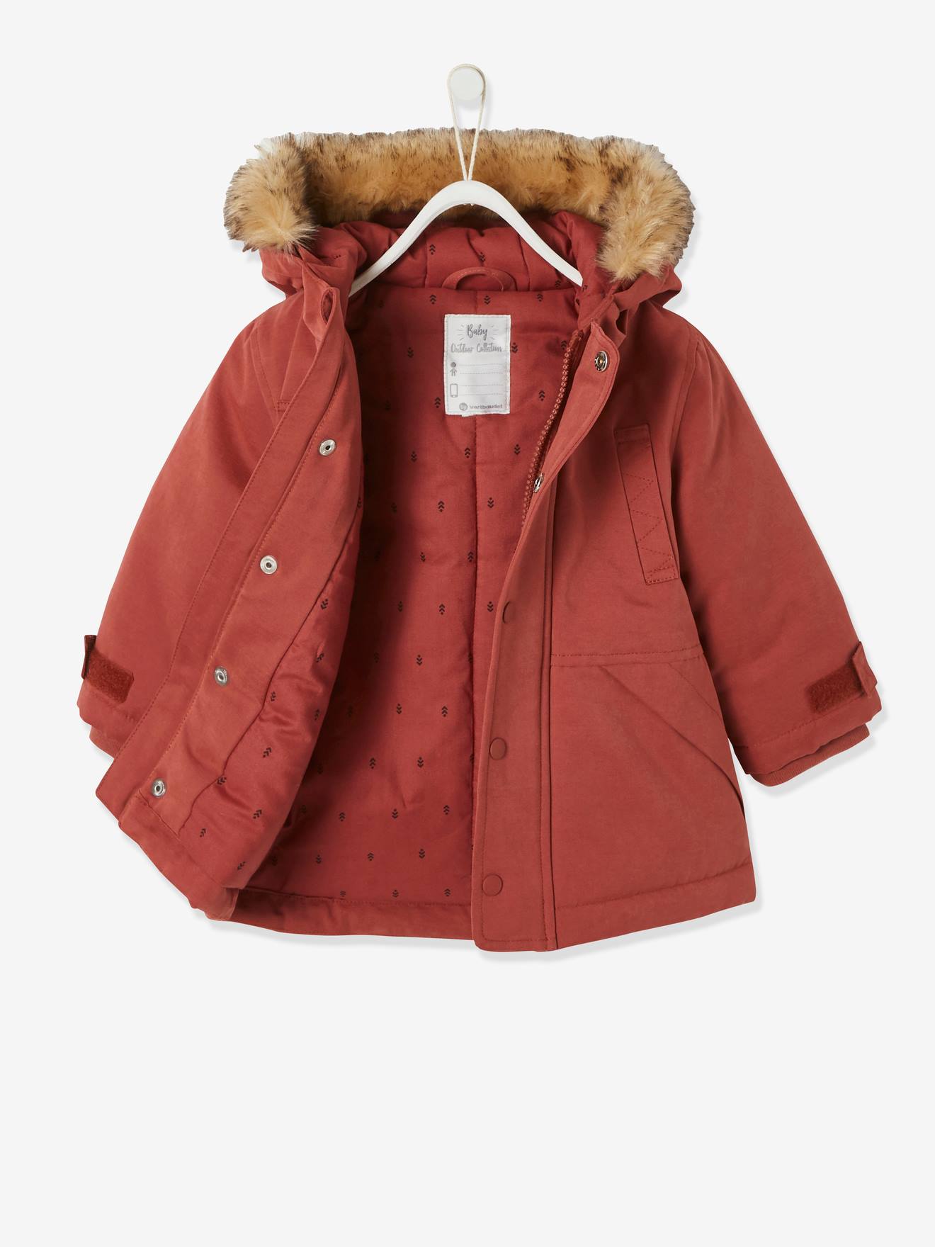 Parka com capuz para bebê menina, lisa, tamanho médio, vermelha