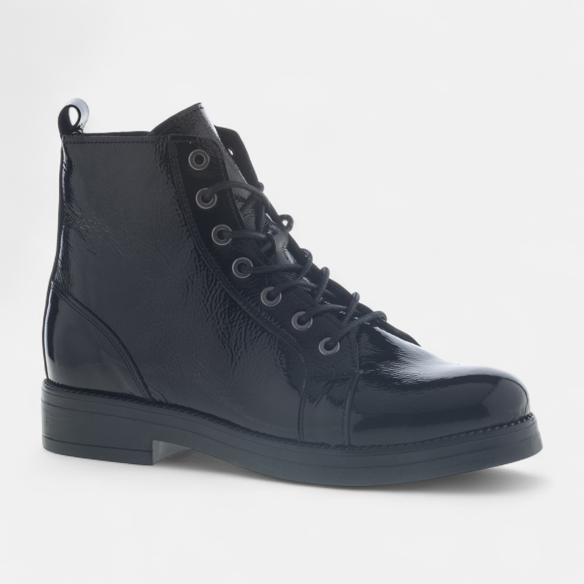 Bottines à lacets Femme en cuir noir vernis