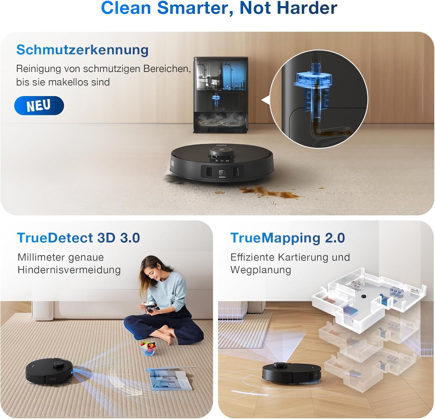 ECOVACS DEEBOT T30S Combo Complete Saugroboter mit Wischfunktion Akku-Staubsauger, All-in-One Reinigungsstation,11000Pa, ZeroTangle Technologie, TruEdge™ Kantenreinigung, Heißwasser-Mopp-Waschen