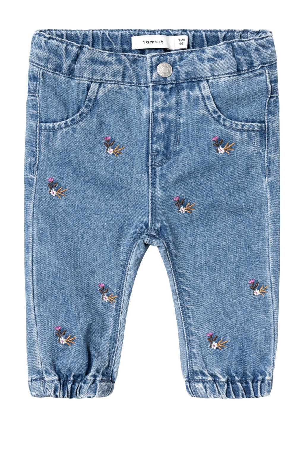 NAME IT baby gebloemde mom jeans NBFROSE medium blue denim