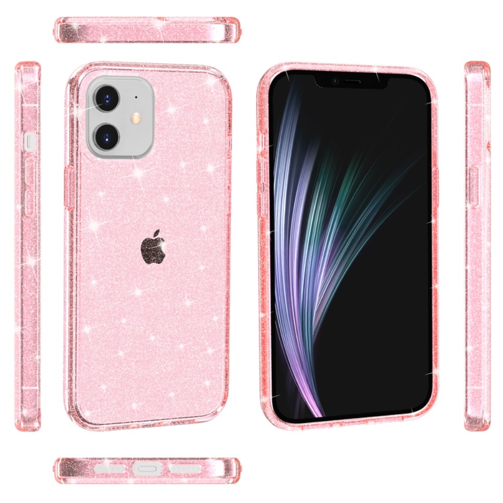 iPhone 12 / iPhone 12 Pro Hybrid Hardcase Schutzhülle im Glitzer Design - Pink / Transparent