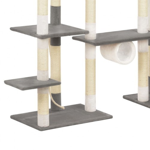 Arranhador branco para gatos com hastes de sisal
