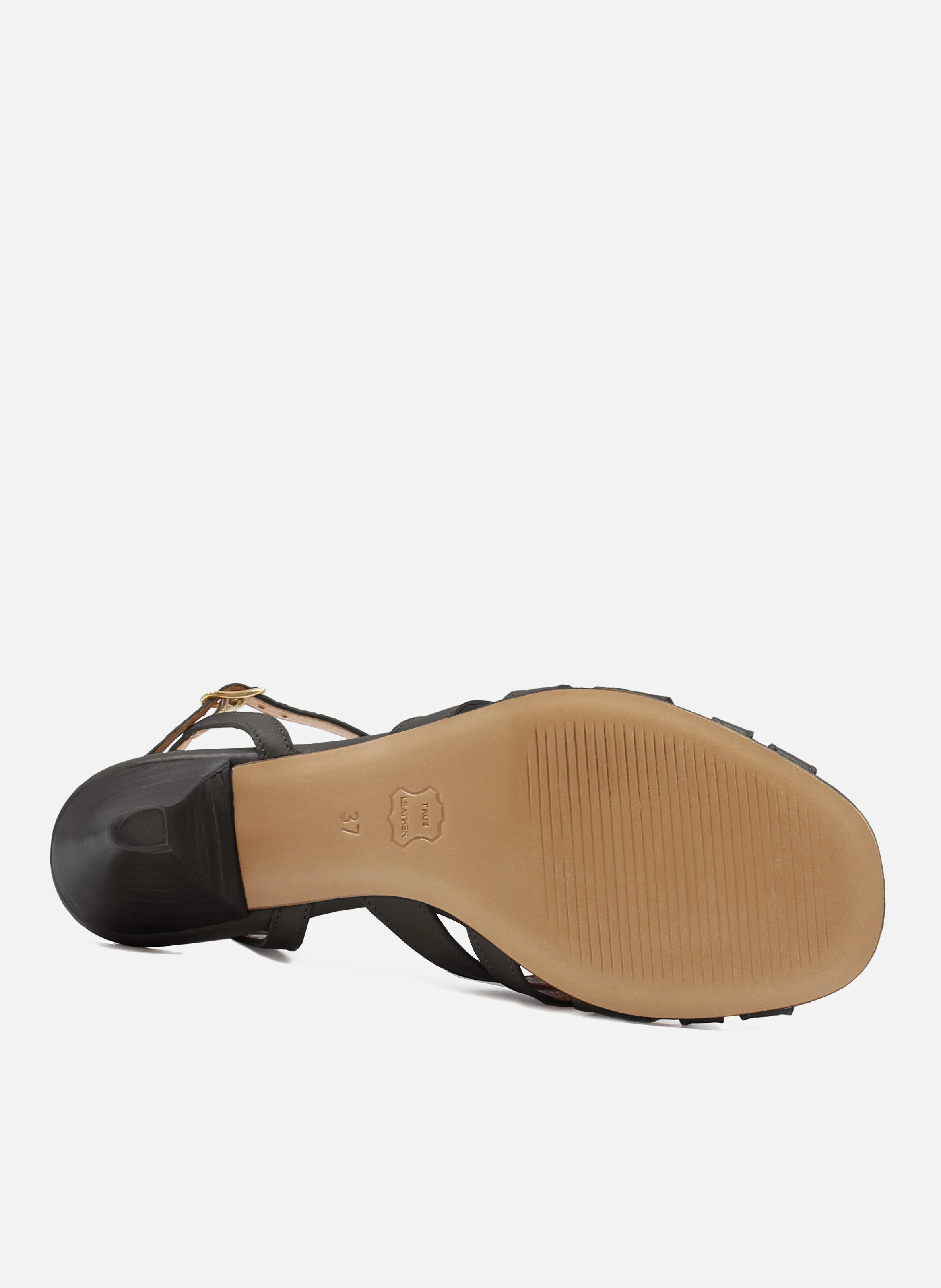 Sandales moyen talon brides cuir lisse | Noir