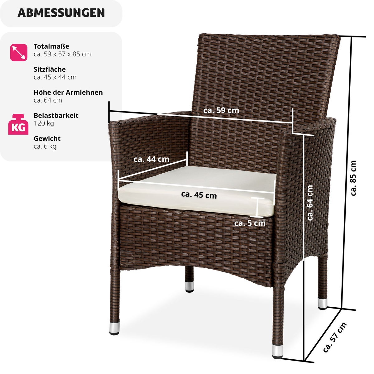 Set van 2 rotan stoelen tectake Nantes, duurzaam, 59 x 57 x 85 cm