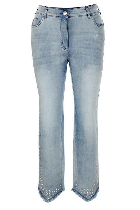 7/8-Jeans, Slim Fit, Ziernieten, Fransensaum, 5-Pocket