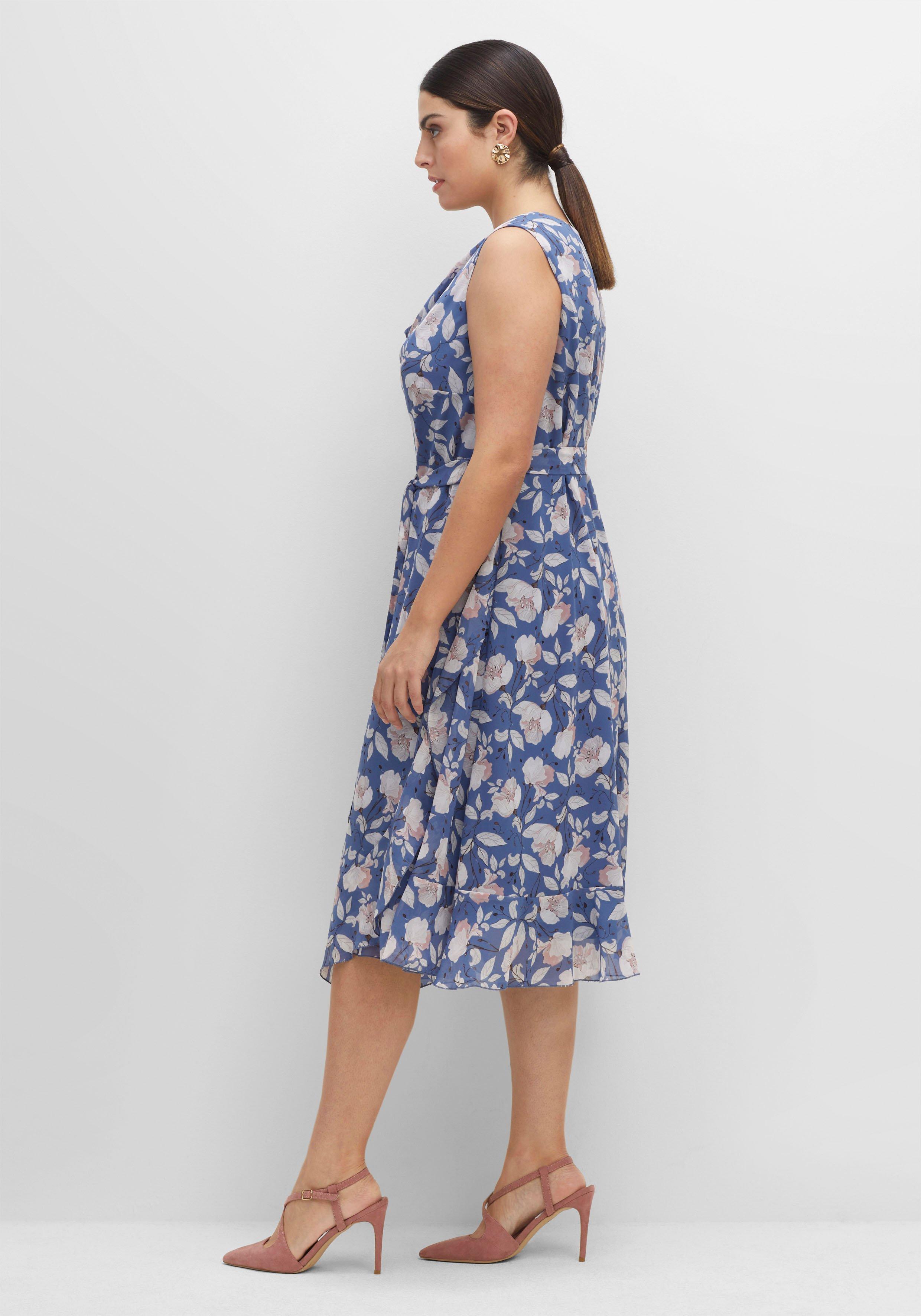 Chiffonkleid in Midilänge, mit Wasserfallkragen