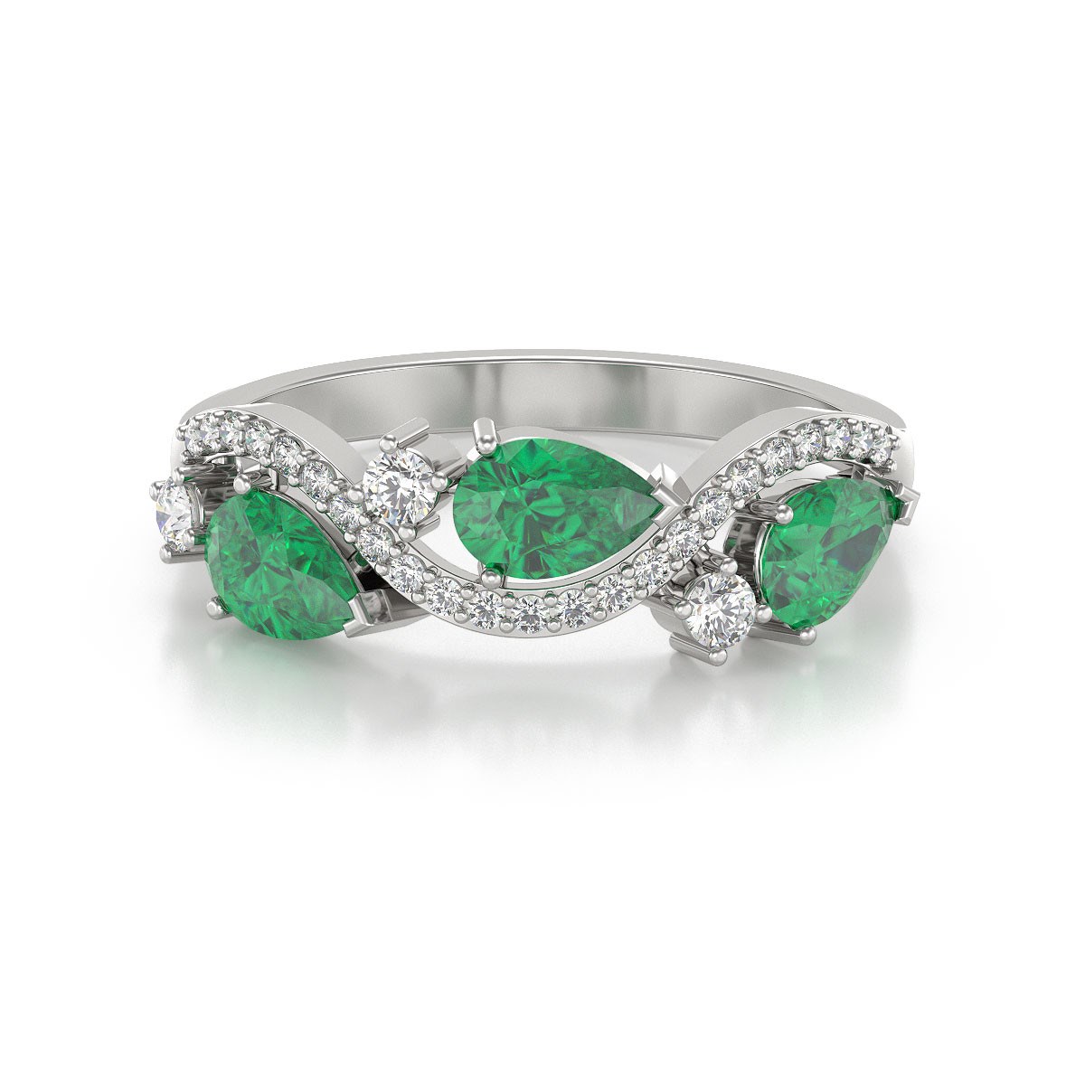 Bague ADEN Or 585 Blanc Emeraude et diamants 2.51grs