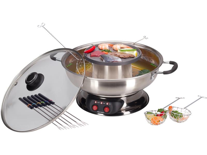 Nouvel Fleischfondue-Set Gourmet Pot 16 Teile, Silber Fleischfondue Gourmet Pot