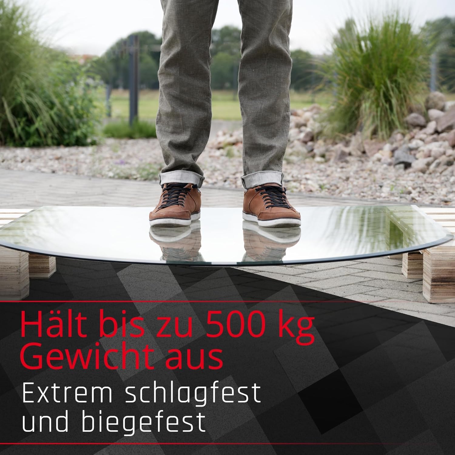 BIJON Glasplatte Tropfenbogen für Kaminofen mit Dichtlippe, Glasbodenplatte - Funkenschutzplatte Glas mit Facettenschliff, Kamin Hitzeschutz, ESG Sicherheitsglas 100 x 100 cm x 8 mm